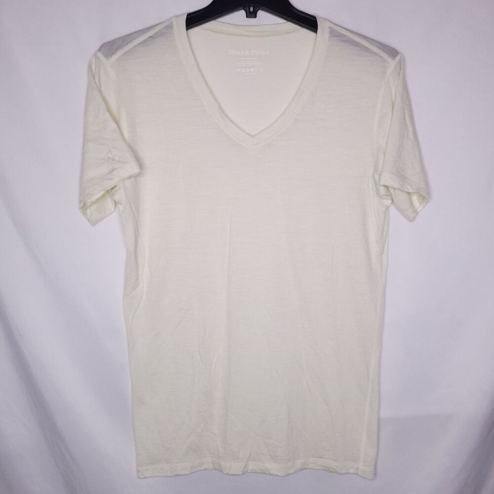 Wool & Prince Merino Wool T Shirt Mens Large Beige V Neck Baselayer